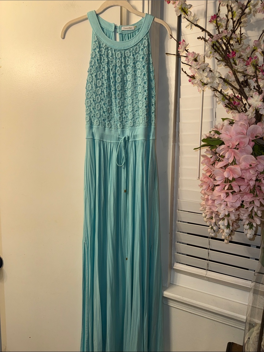 Calvin Klein Light Blue Lace-Front Maxi Tank